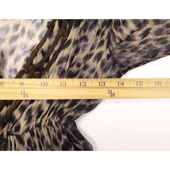 Buffalo by David Bitton Sheer Leopard Print Long Sleeve Dress Leather Detail S - Picture 4 of 10